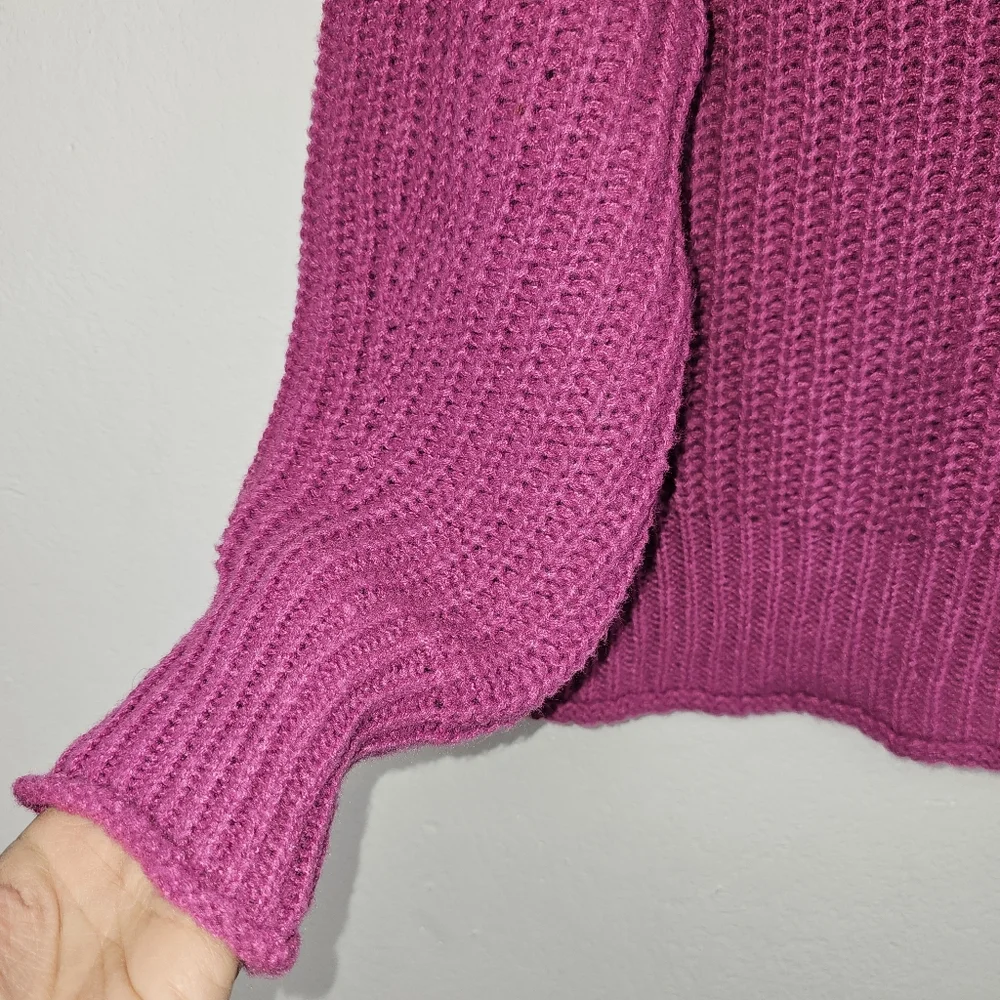 Jon & Anna Turtleneck Sweater Hot Pink Chunky Knit Ballon Sleeves Sz M Barbie